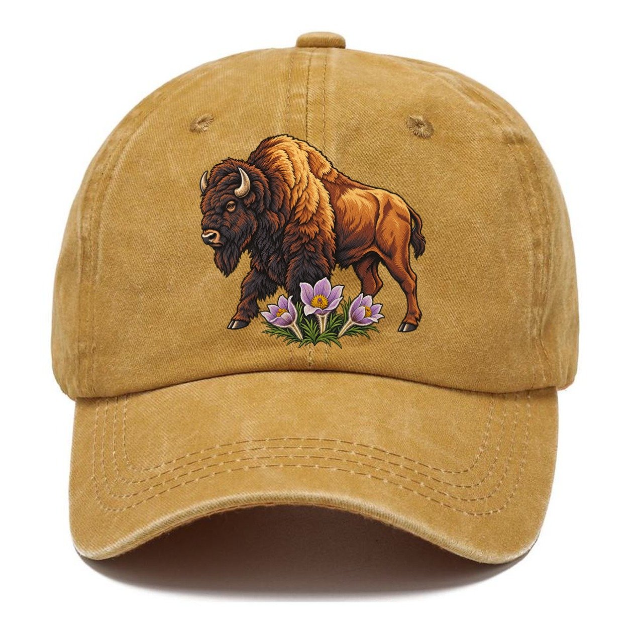 Wood Bison And Prairie Crocus Canada Cultural Icons Classic Cap – Golden Harvest