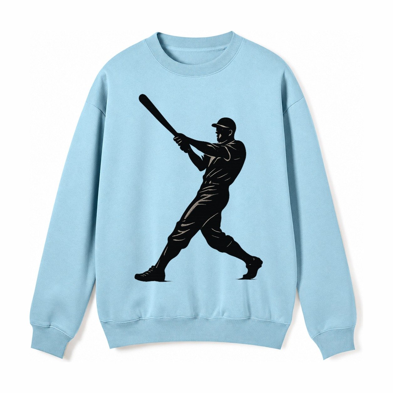 Baseball Batter In Full Swing Fleece Sweatshirt – Light Blue