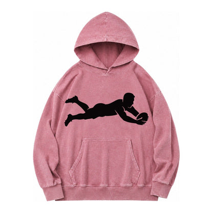 Rugby Player Diving For Try Vintage Washed Hoodie – Dusty Rose