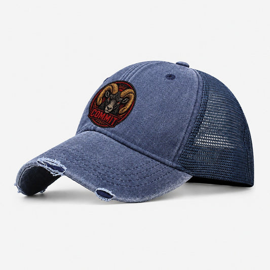 Ram Commit Badge Washed Trucker Hat – Navy