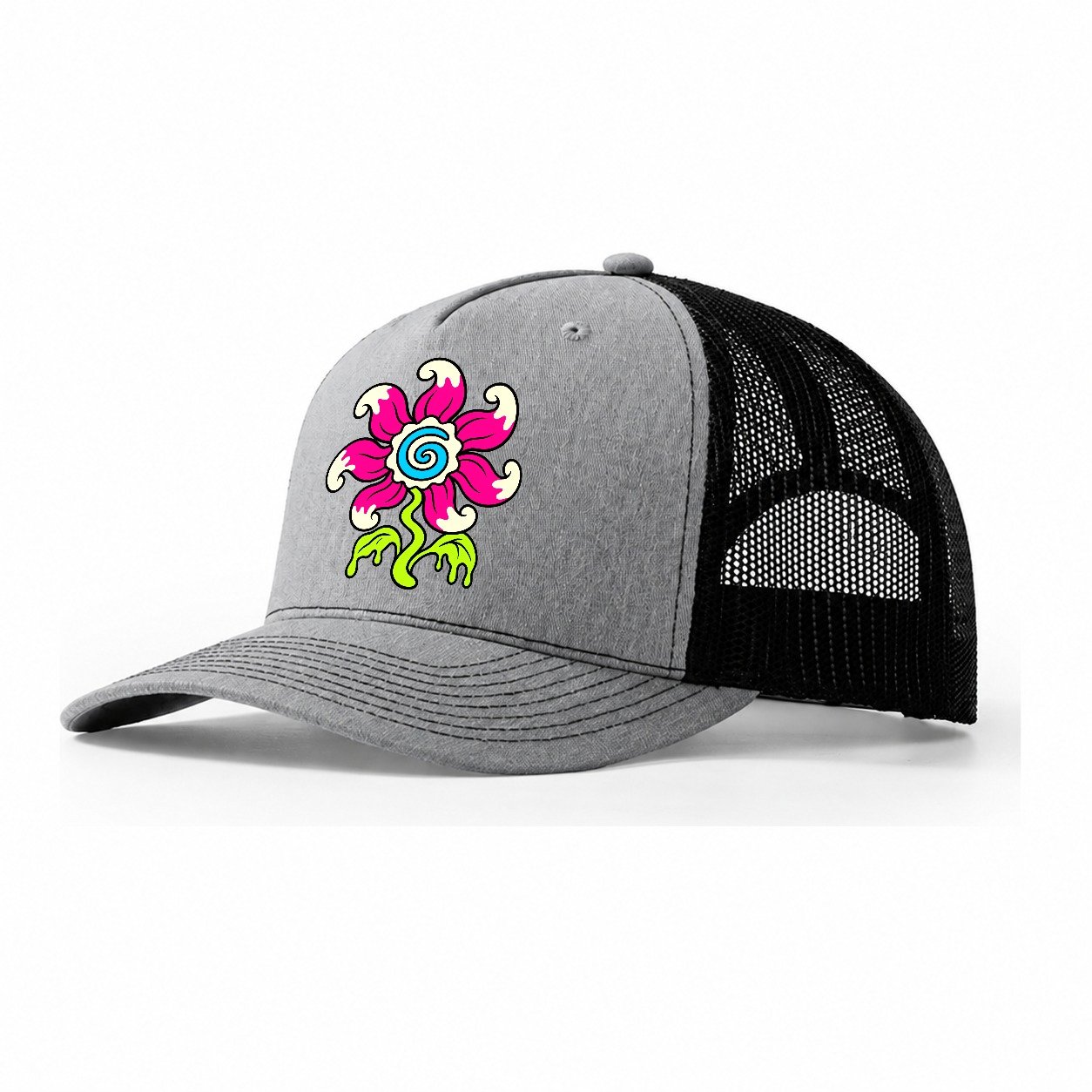 Swirl Tongue Flower Crazy Styles Trucker Hat – Sport Grey Black