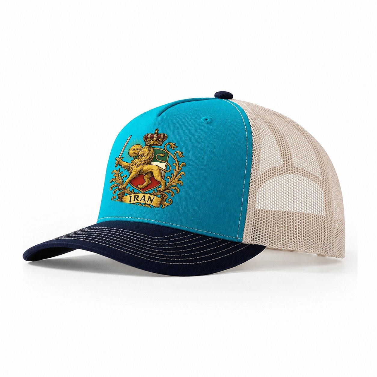 Royal Iran Coat Of Arms Trucker Hat – Teal-Navy