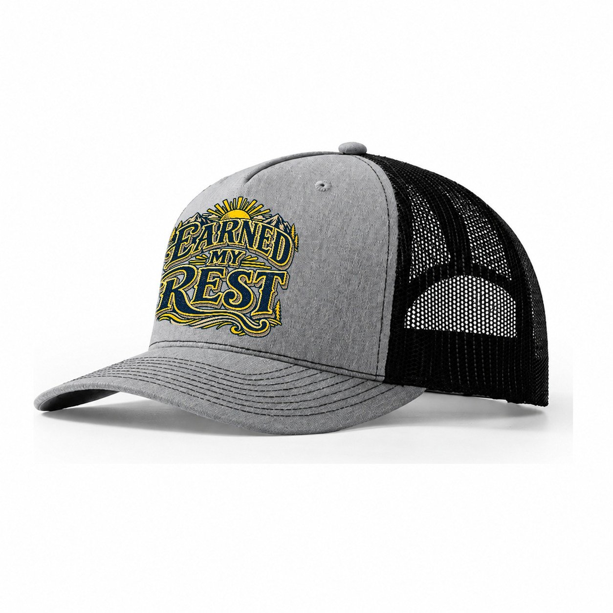 Earned My Rest Retired Living Trucker Hat – Sport Grey Black