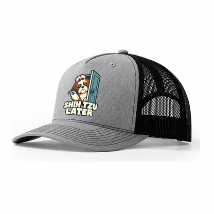 Shih Tzu Later Familiar Punchlines Trucker Hat – Sport Grey Black