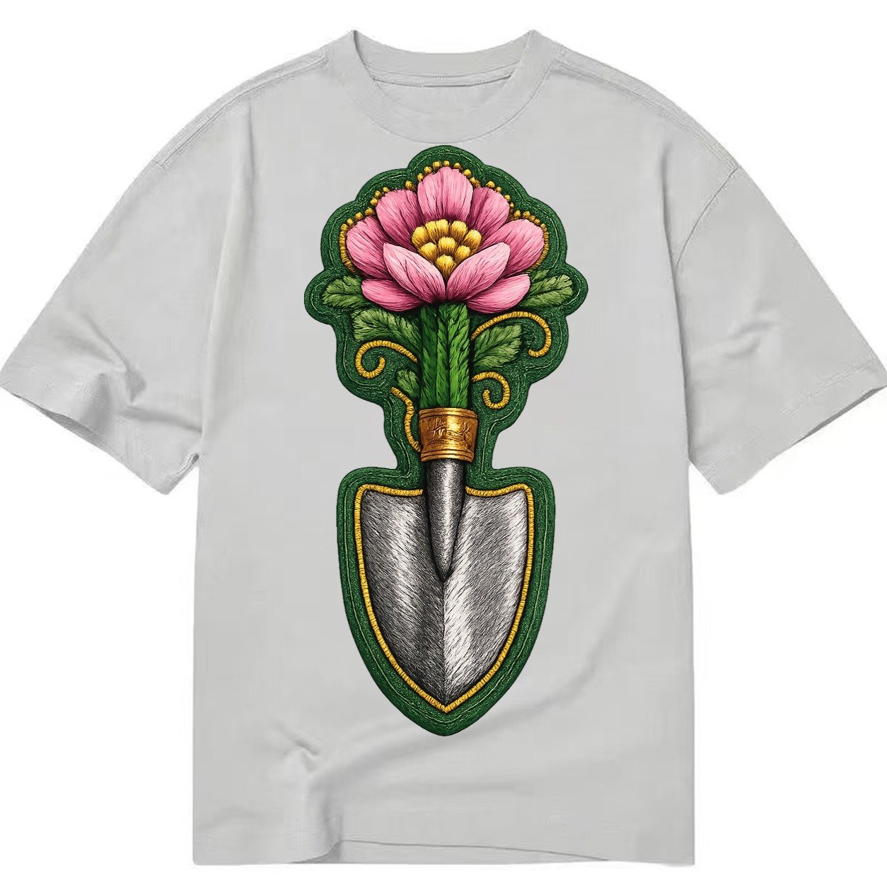 Embroidered Patch Design Gardening Trowel Flower Garden Tool Classic T-shirt – Grey