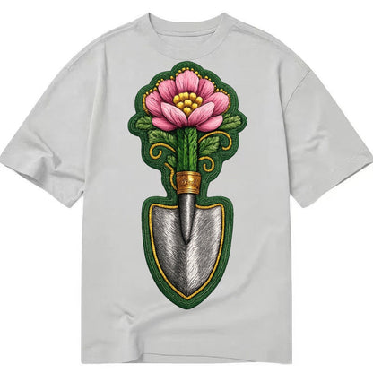 Embroidered Patch Design Gardening Trowel Flower Garden Tool Classic T-shirt – Grey