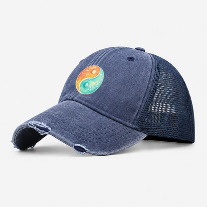 Botanical Yin Yang Washed Trucker Hat – Navy