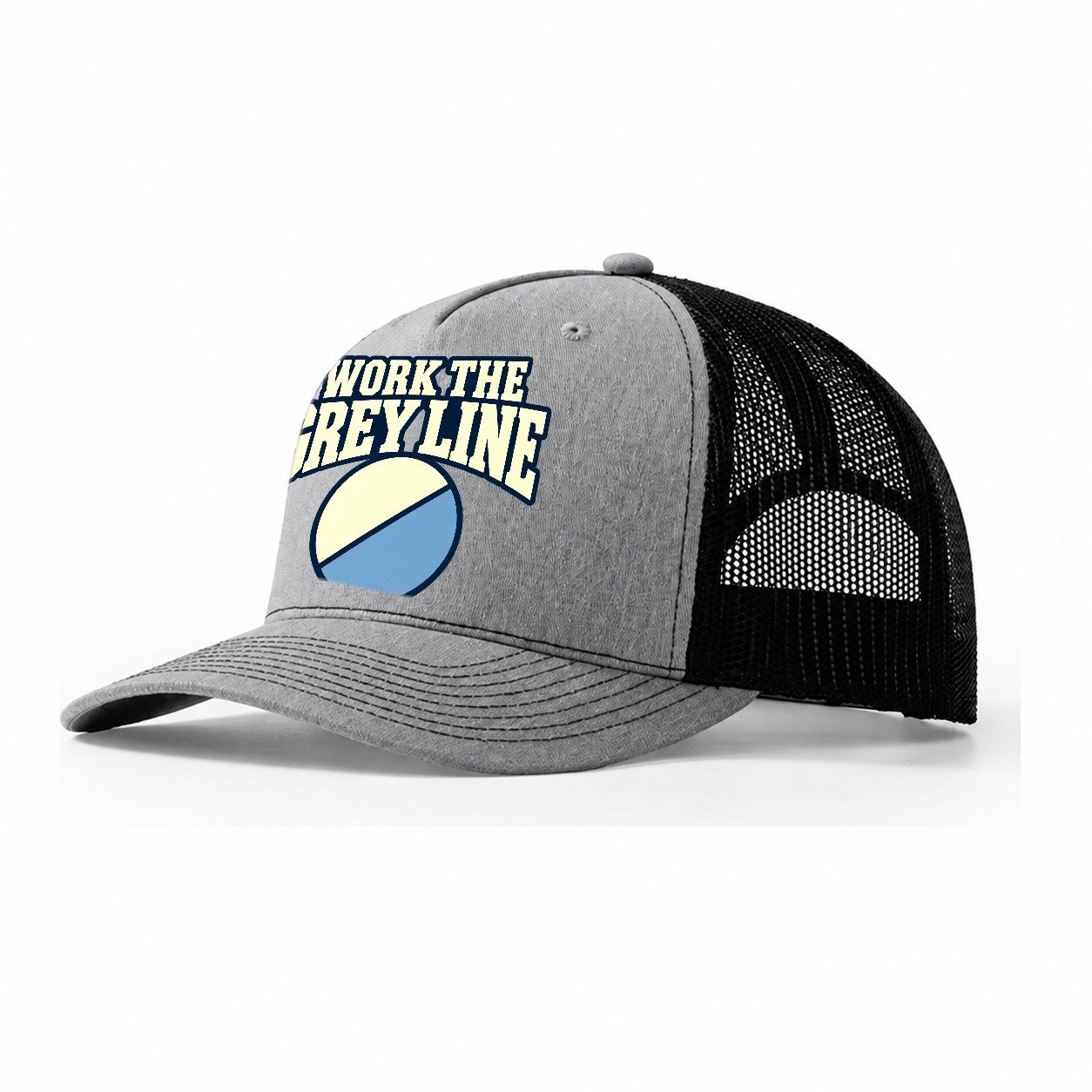 Work The Grey Line Amateur Radio Trucker Hat – Sport Grey Black