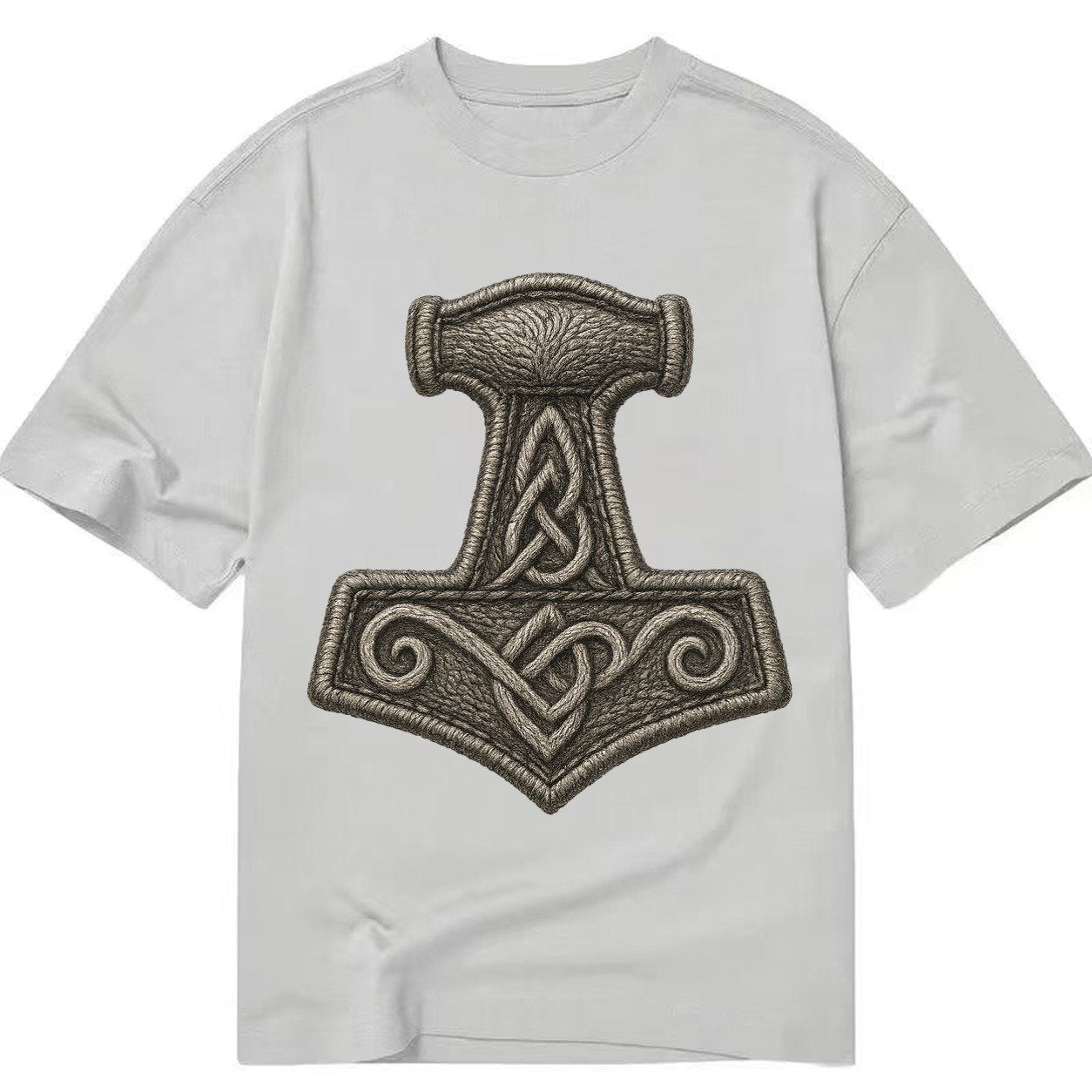 Mjolnir Thors Hammer Silver Thread Norse Protection Classic T-shirt – Grey