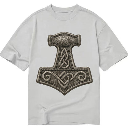 Mjolnir Thors Hammer Silver Thread Norse Protection Classic T-shirt – Grey