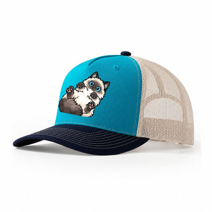 Ragdoll Flopped Peeking Cats Trucker Hat – Teal Navy