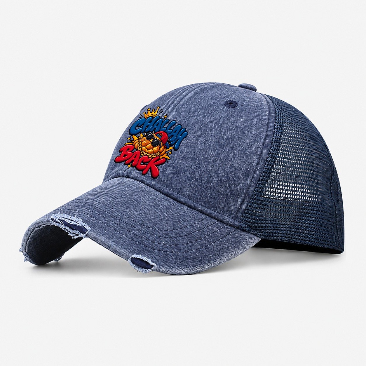 Challah Back Retro Judaism Heritage Washed Trucker Hat – Navy