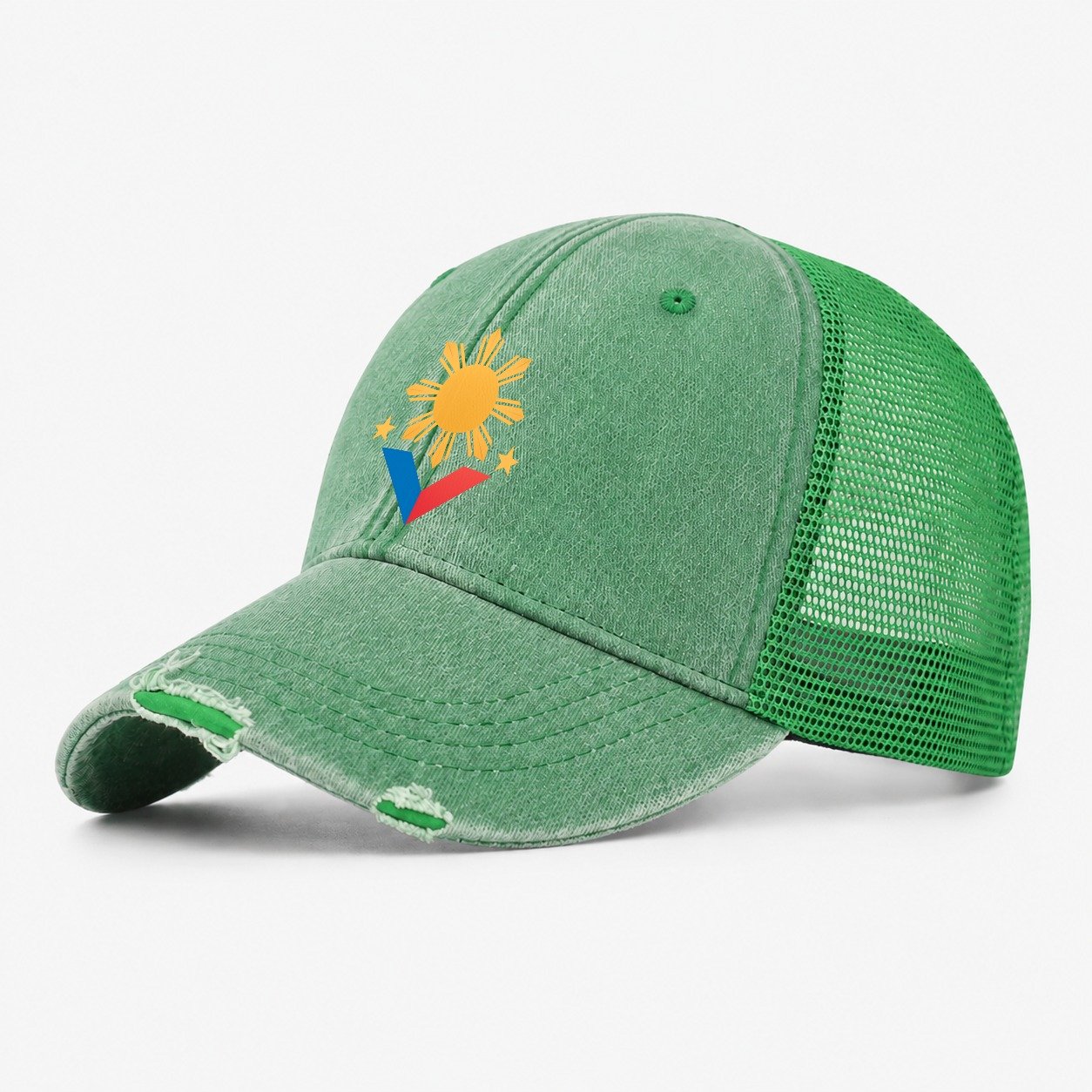 Philippines Sun Emblem Washed Trucker Hat – Ink Green