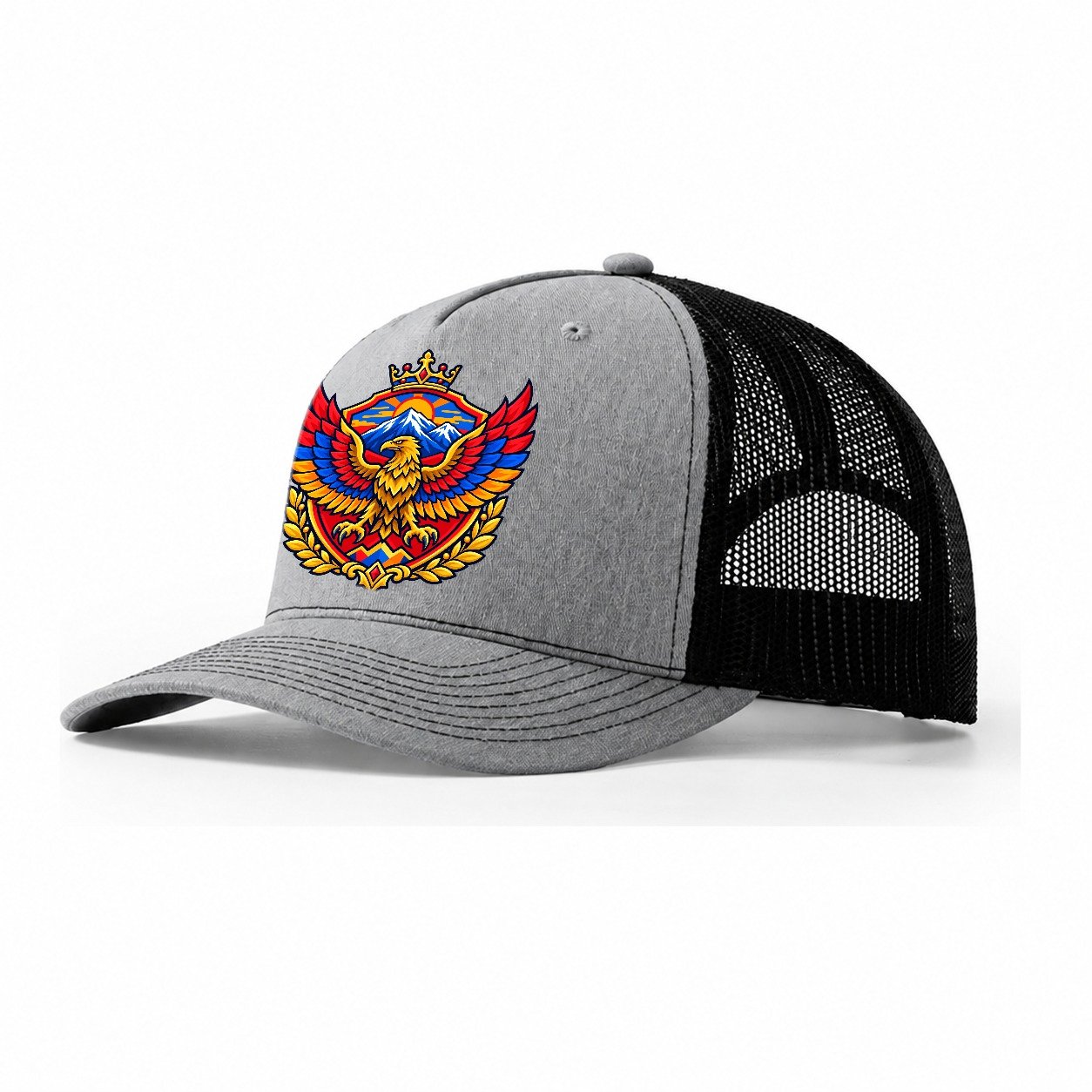 Armenia Heraldic Crest Country Logos Trucker Hat – Sport Grey Black