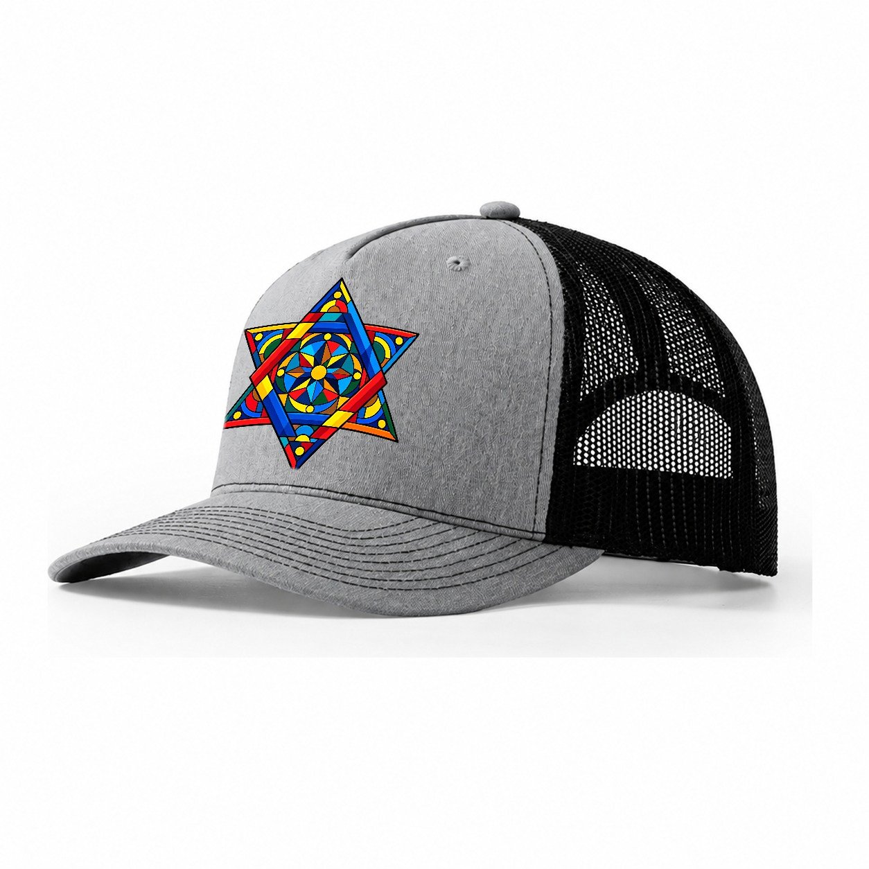 Star Of David Geometric Bauhaus Judaism Heritage Trucker Hat – Sport Grey Black