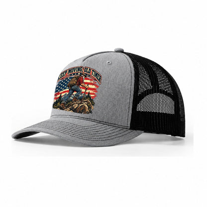 Keep Moving Old Timer Old Man Strong Trucker Hat – Sport Grey Black