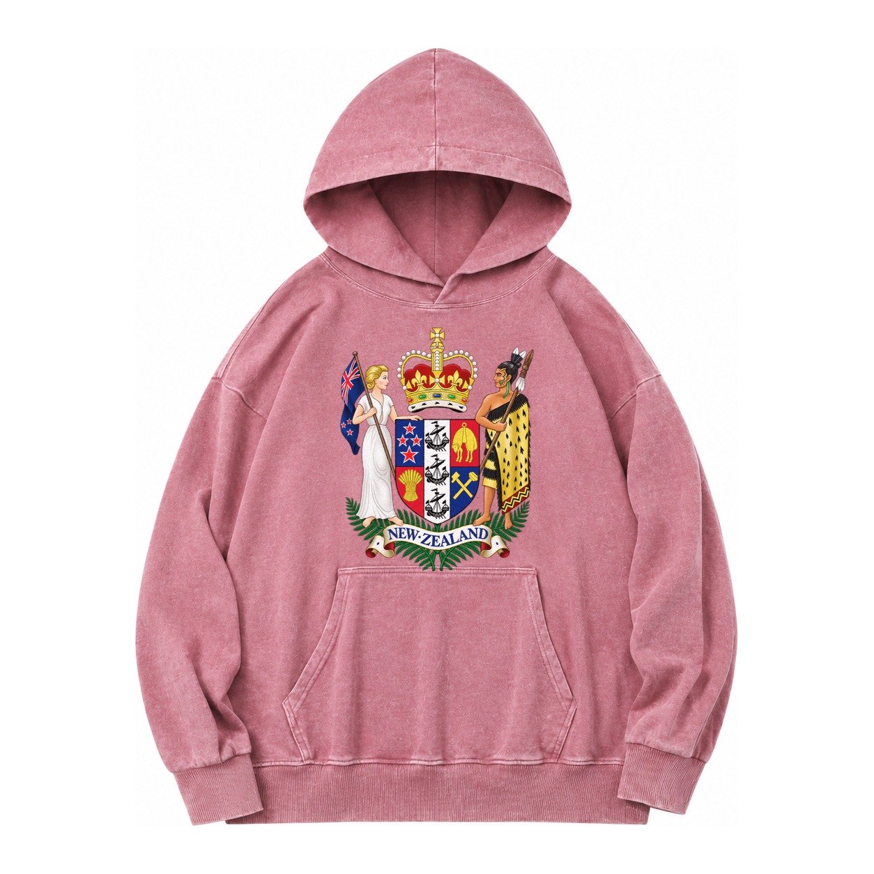 Coat Of Arms Of New Zealand Vintage Washed Hoodie – Dusty Rose