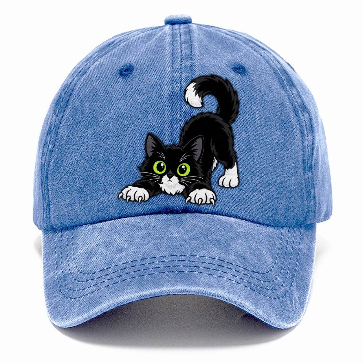 Tuxedo Cat Stretching Peeking Cats Classic Cap – Summer Sky