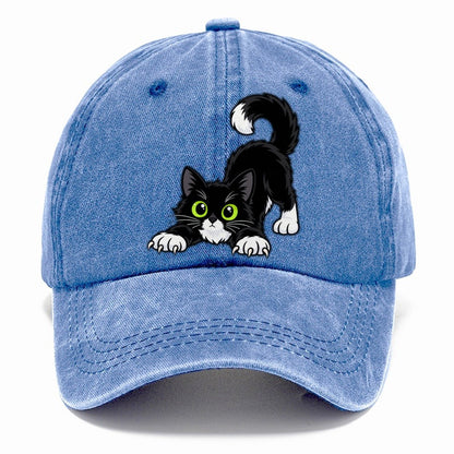 Tuxedo Cat Stretching Peeking Cats Classic Cap – Summer Sky