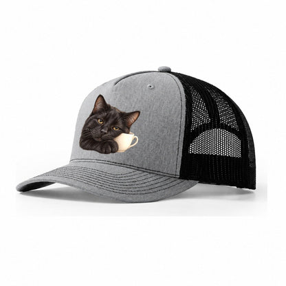 Black Cat Teacup Companion Pastimes Companions Trucker Hat – Sport Grey Black