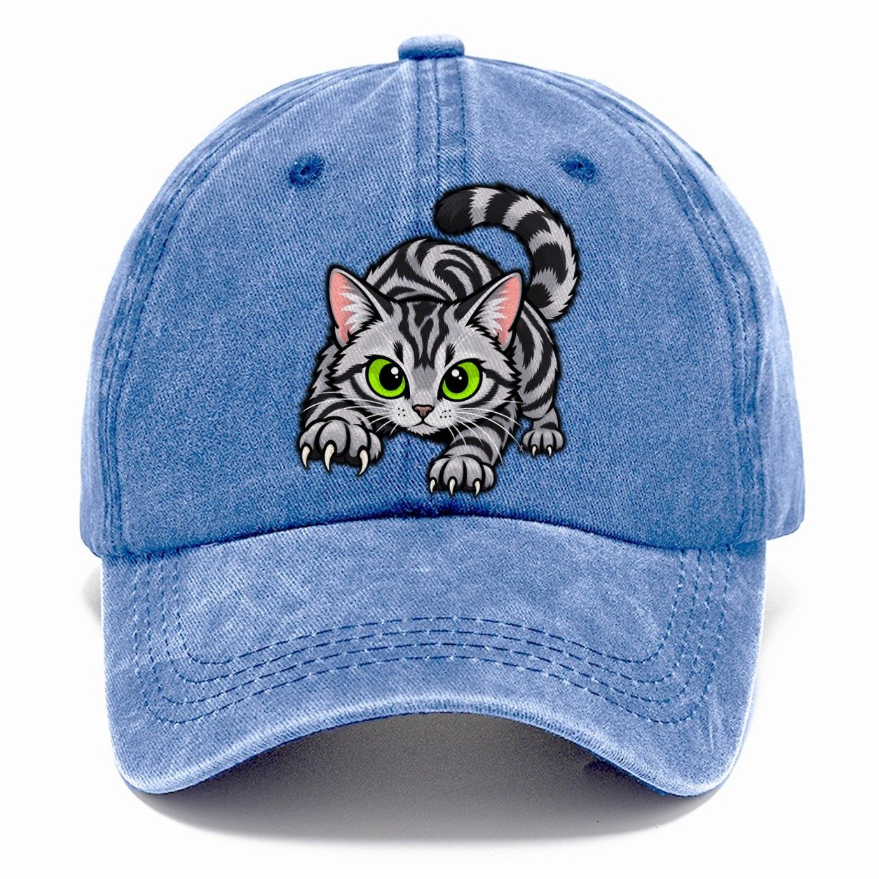 Silver Tabby Stalking Peeking Cats Classic Cap – Summer Sky