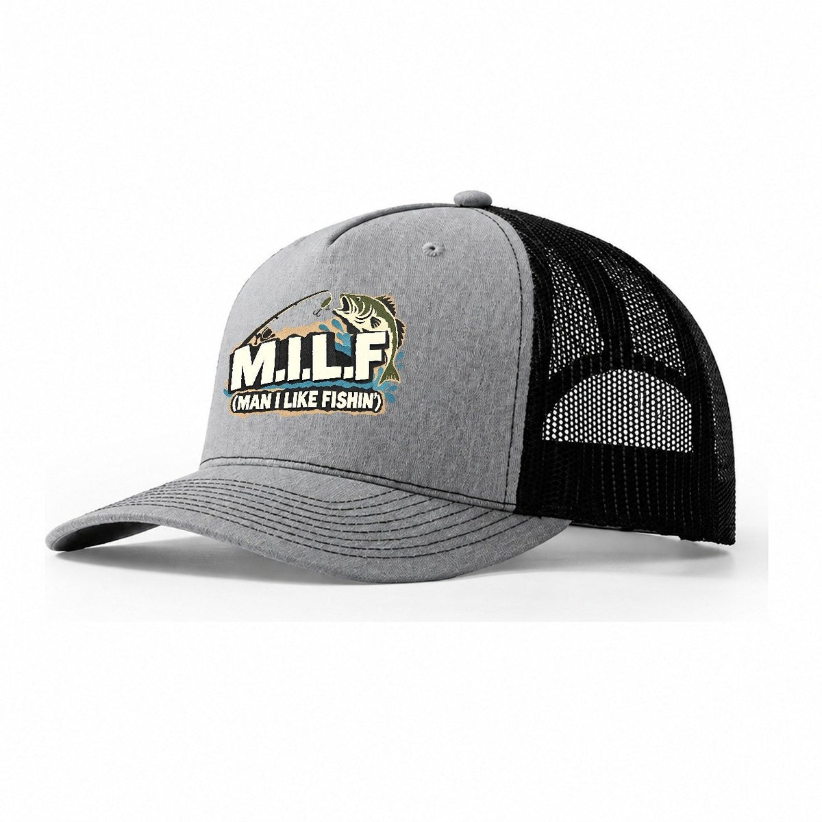 M.I.L.L.F. Man I Like Fishin' Trucker Hat – Sport Grey Black