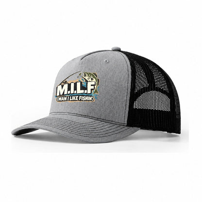 M.I.L.L.F. Man I Like Fishin' Trucker Hat – Sport Grey Black