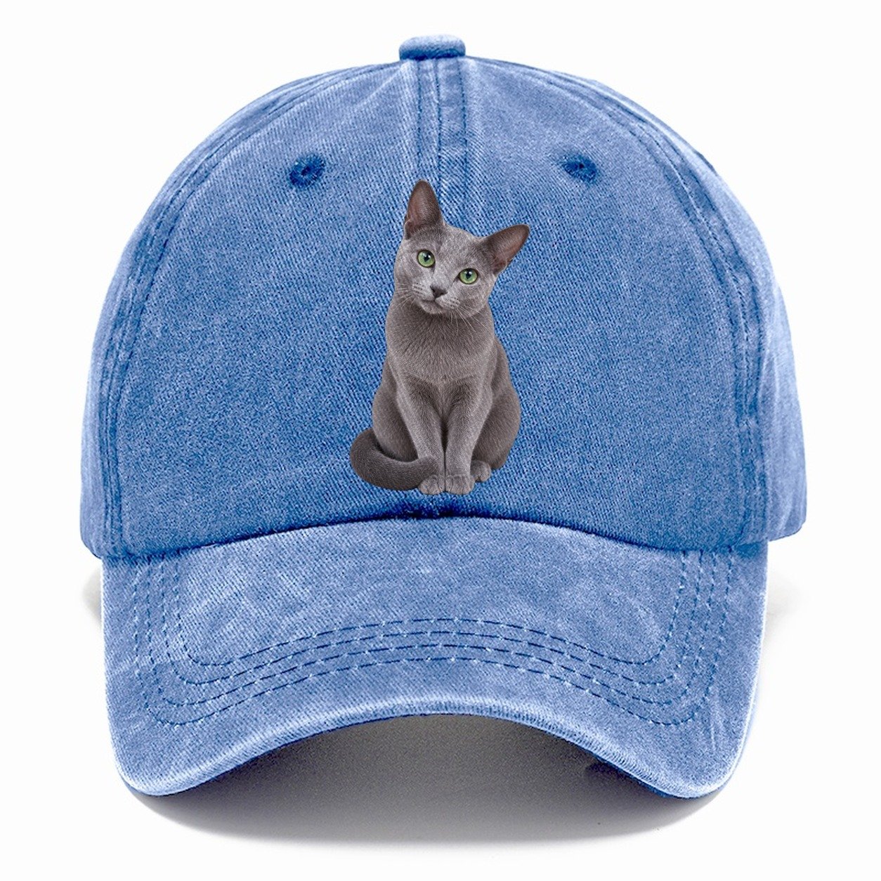 Russian Blue Seated Portrait Realistic Cat Portrait Classic Cap – Summer Sky