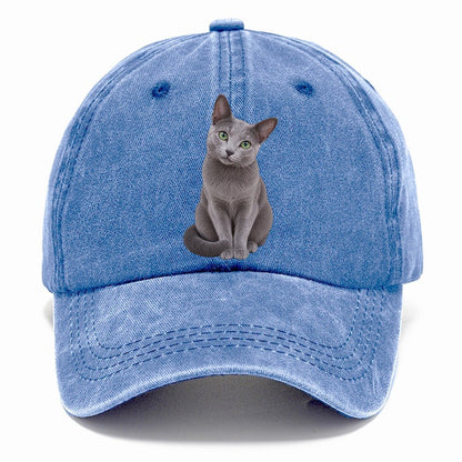 Russian Blue Seated Portrait Realistic Cat Portrait Classic Cap – Summer Sky