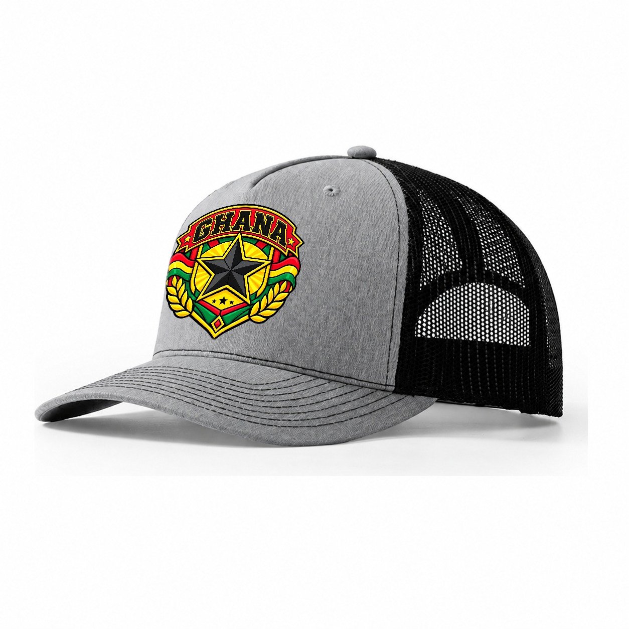 Ghana Retro Badge Country Logos Trucker Hat – Sport Grey Black
