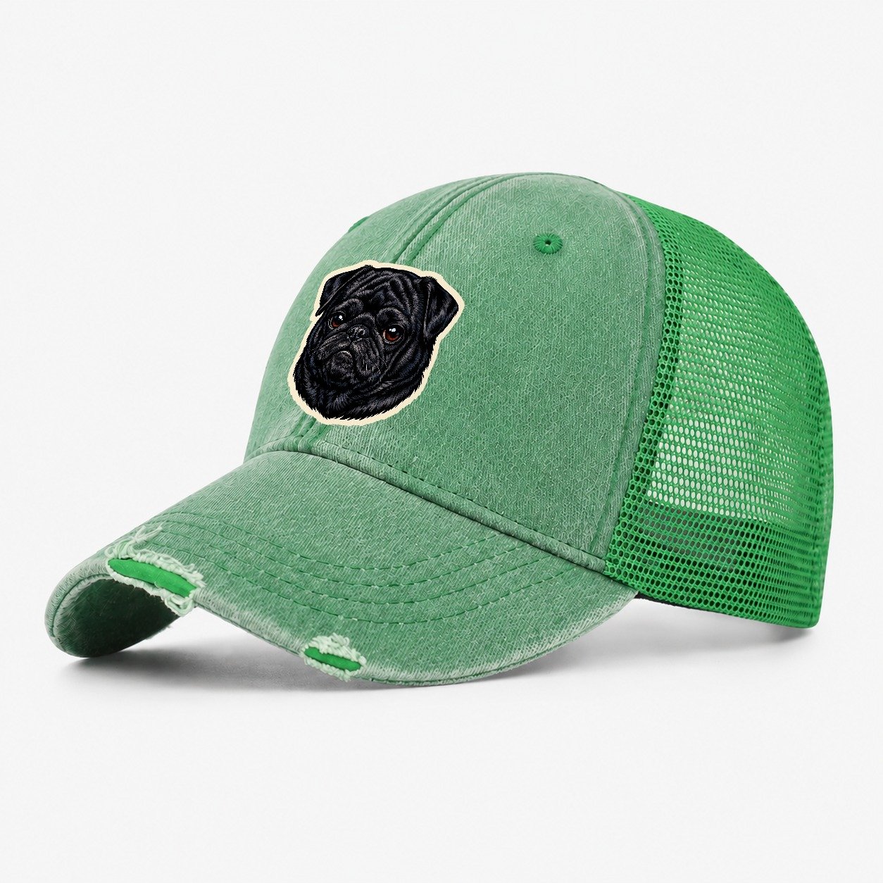 Black Pug Washed Trucker Hat – Ink Green