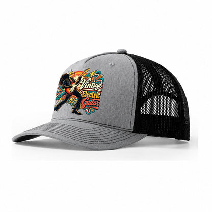 Vintage Electric Guitar Music Instruments Trucker Hat – Sport Grey Black