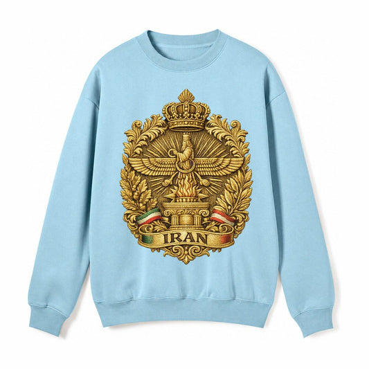 Iran Fire Temple Emblem Fleece Sweatshirt – Light Blue