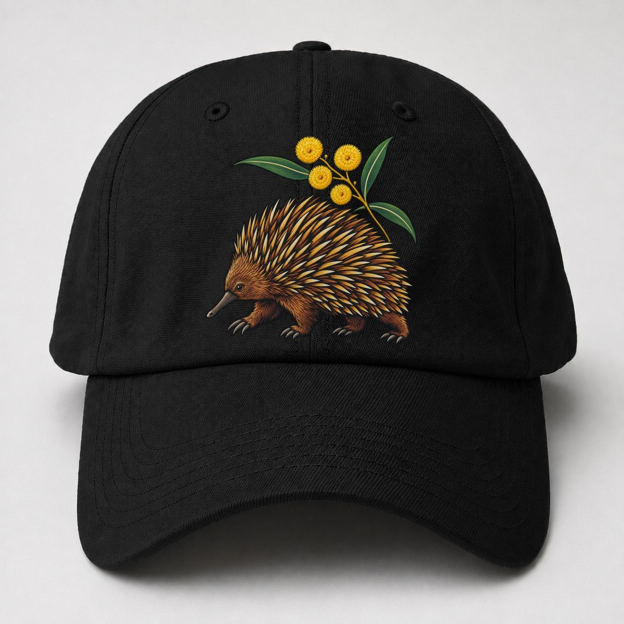 Short Beaked Echidna And Golden Wattle Australia Cultural Icons Baseball Cap – Black