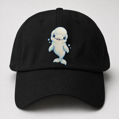 Beluga Whale Front Smile Sea Sprite Baseball Cap – Black