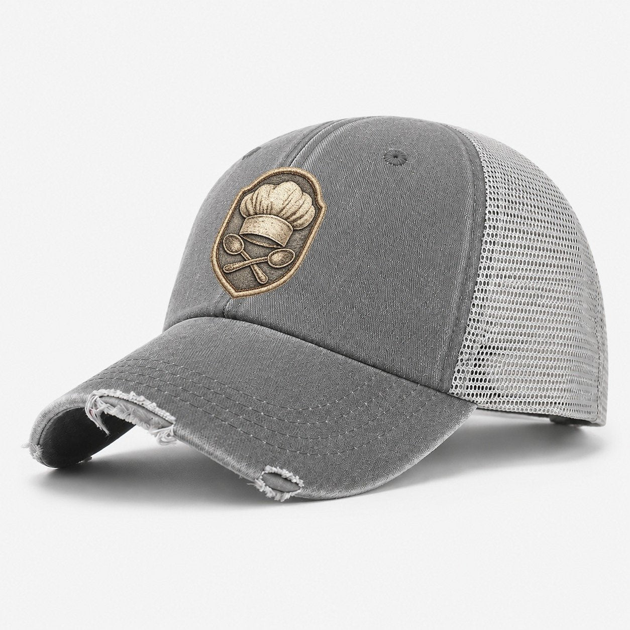 Cooking Chef Hat Toque Blanche With Crossed Spoons In Washed Trucker Hat – Grey