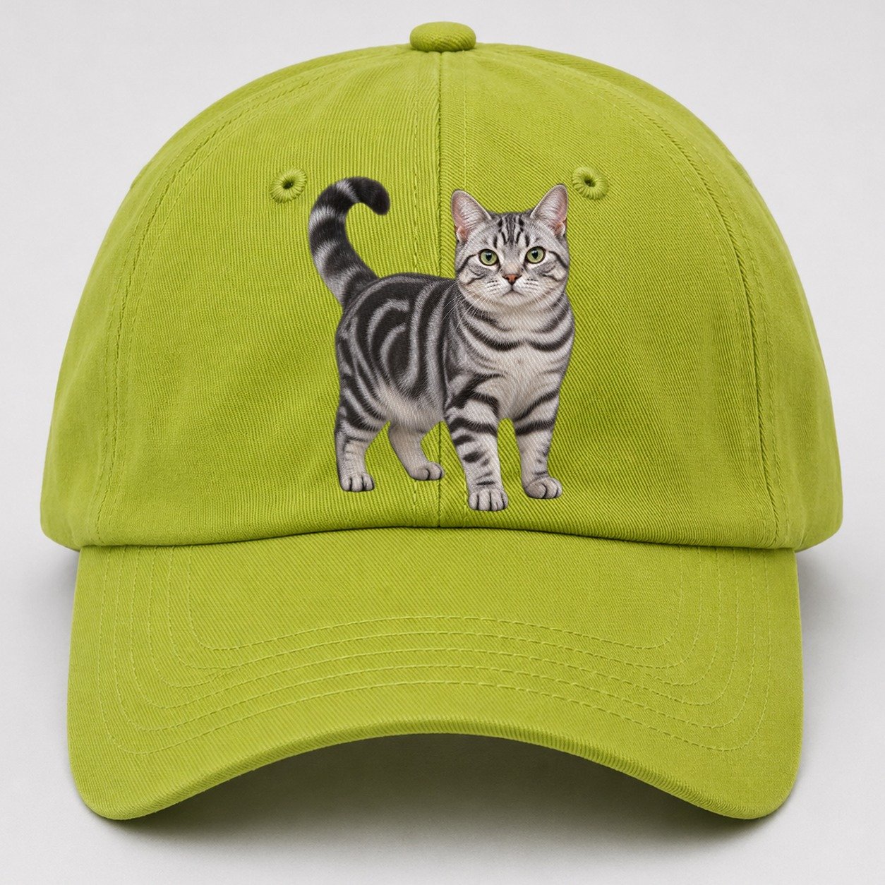 American Shorthair Standing Three Quarter Realistic Cat Portrait Baseball Cap – Fluorescent Green