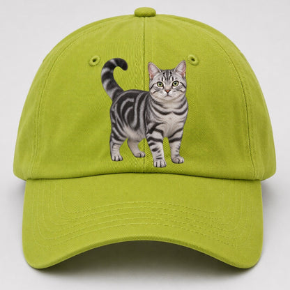 American Shorthair Standing Three Quarter Realistic Cat Portrait Baseball Cap – Fluorescent Green