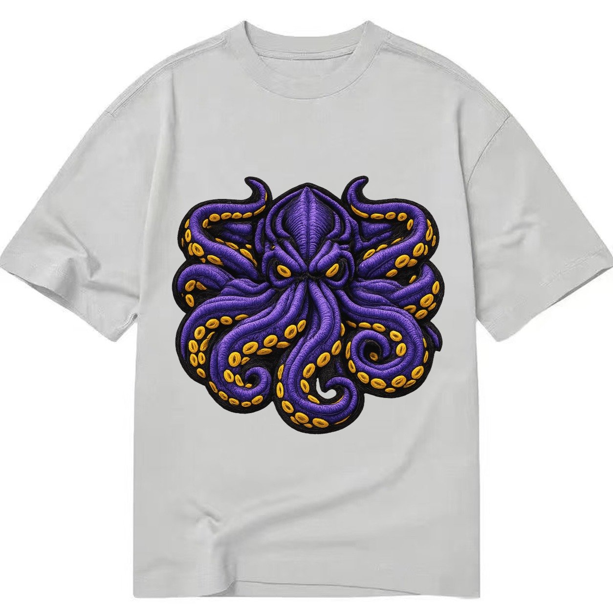 Embroidered Patch Design Kraken Tentacles Sea Monster In Pur Classic T-shirt – Grey