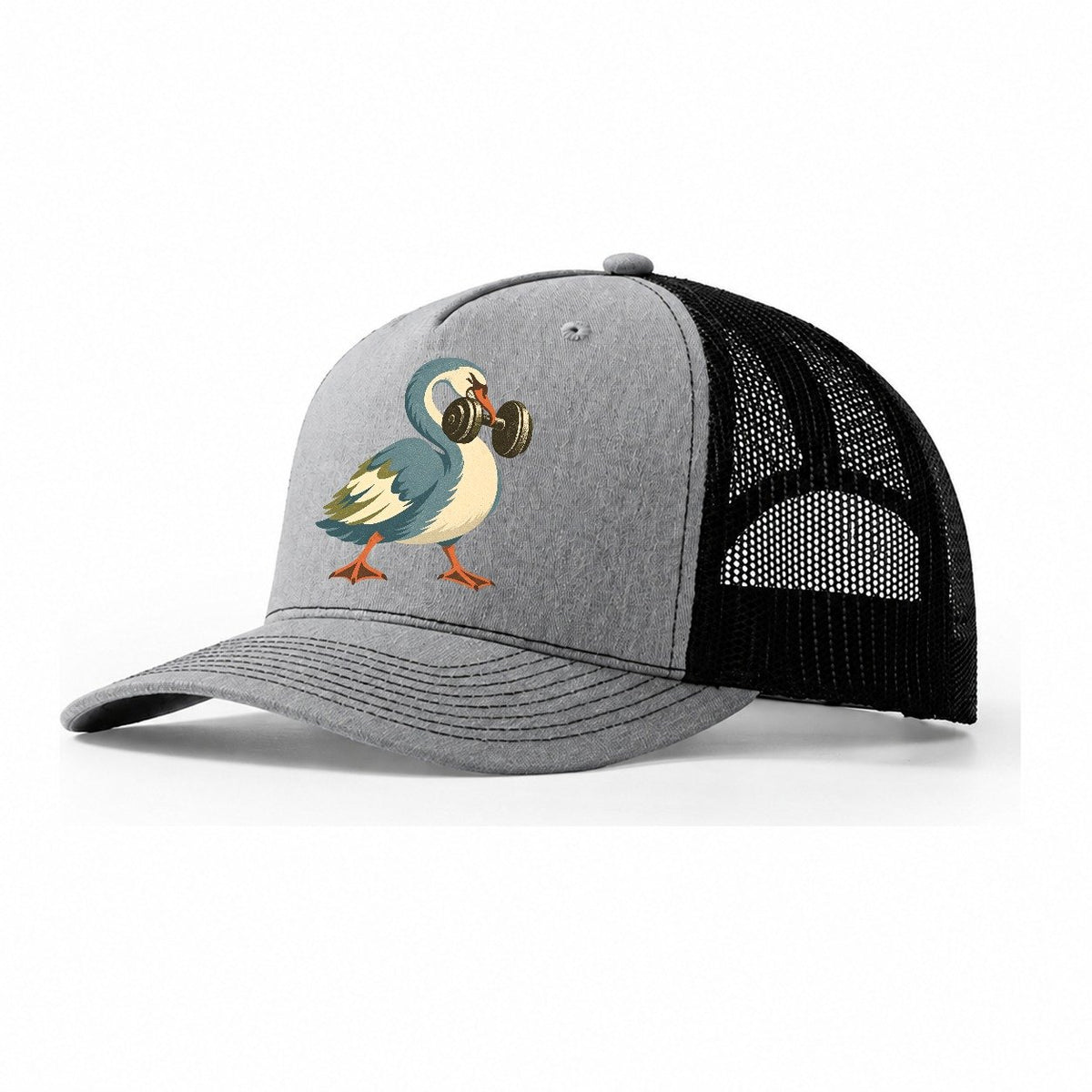 Swan Neck Curl Animal Lifters Trucker Hat – Sport Grey Black