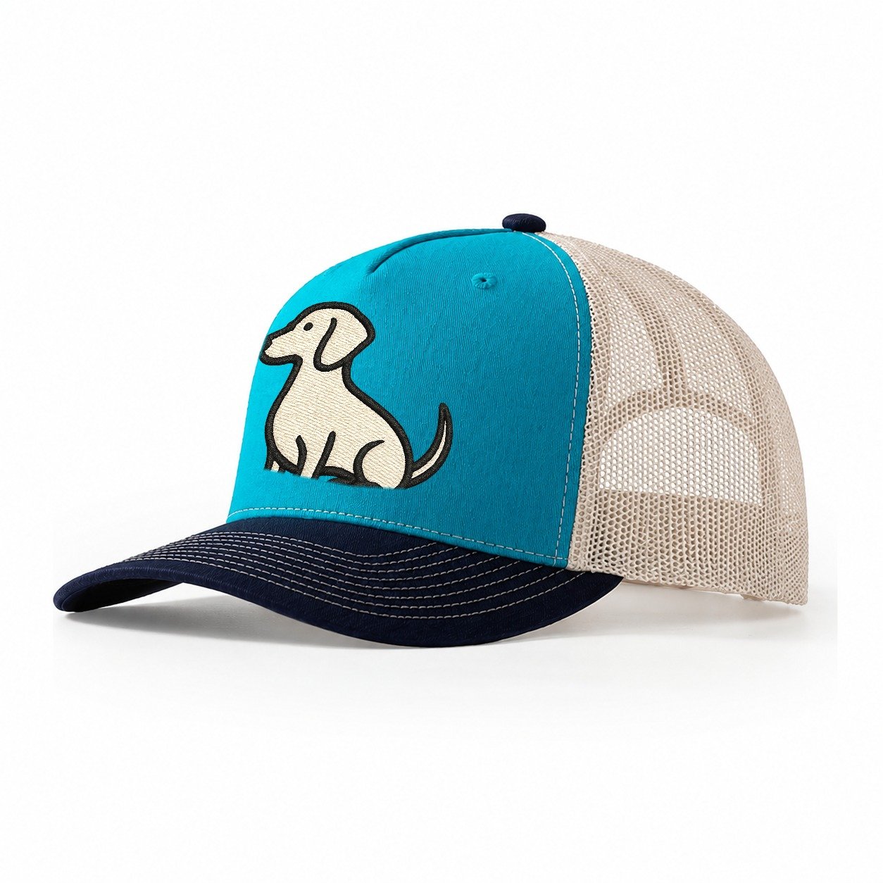 Dachshund Long Body Profile View Trucker Hat – Teal-Navy