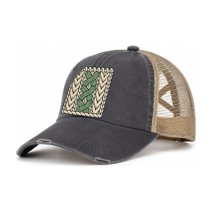 Cable Stitch Swatch Yarn Crafts Women's Ponytail Trucker Hat – Charcoal Khaki