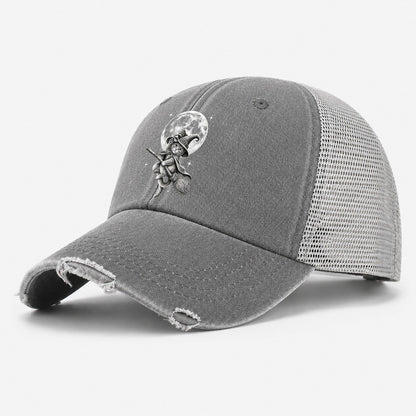 Witch On Broom Washed Trucker Hat – Grey