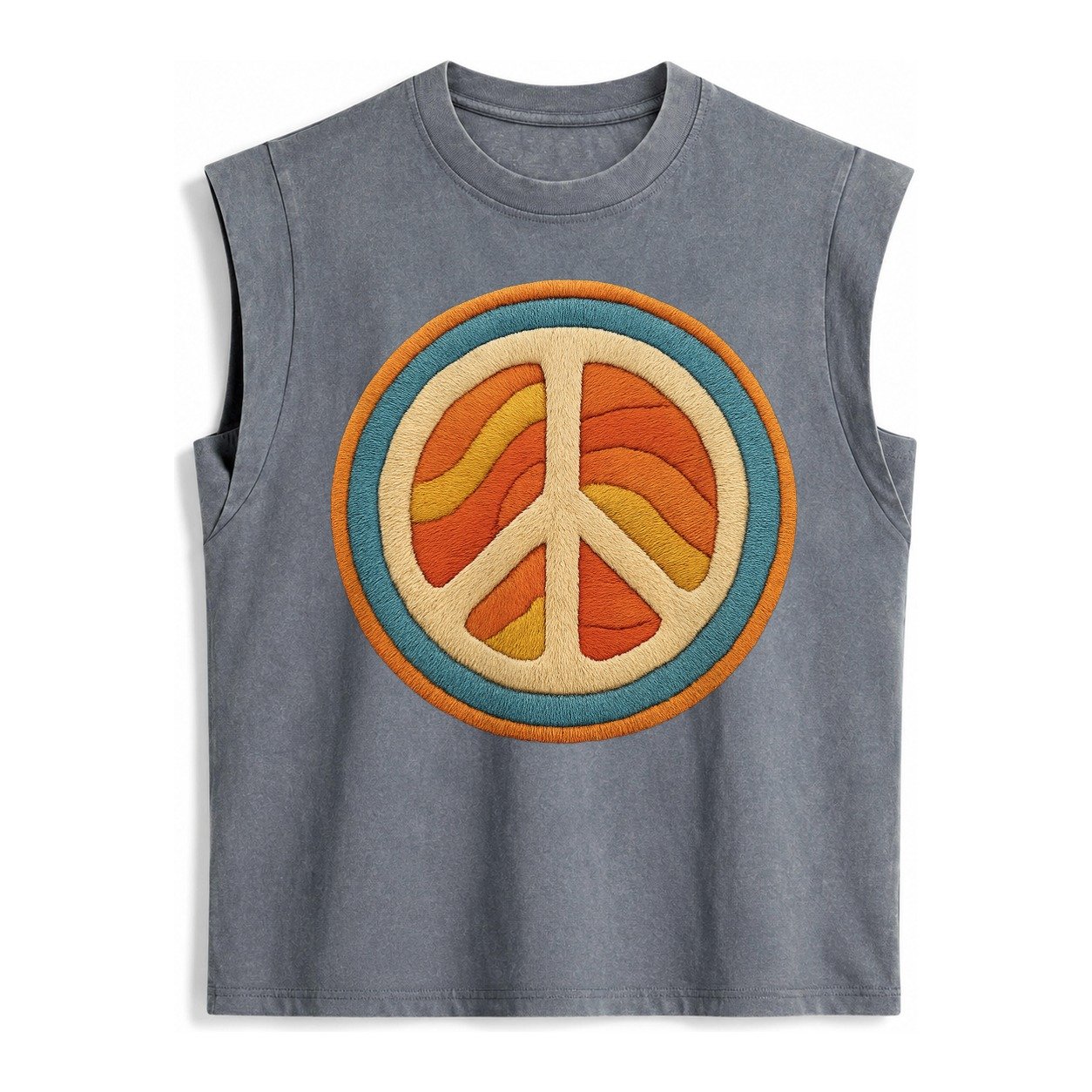 Retro Peace Harmony Vintage Washed Tank – Grey