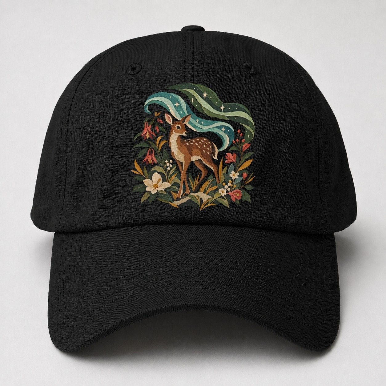 Deer Aurora Shelter Gentle Wild Baseball Cap – Black