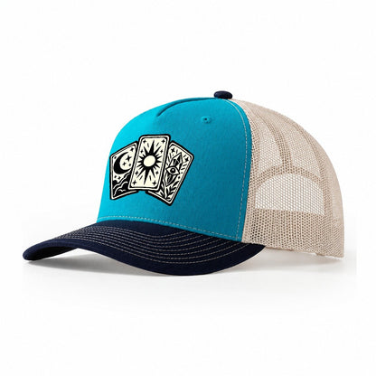 Three Fanned Tarot Cards Witch Magic Trucker Hat – Teal Navy