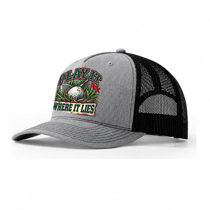 Play It Where It Lies Golf Life Trucker Hat – Sport Grey Black