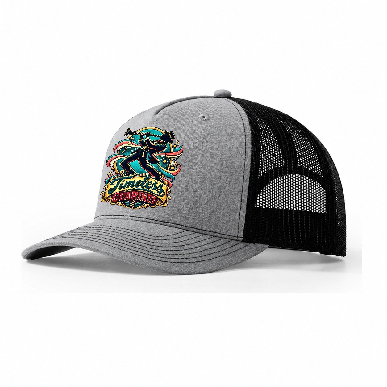 Timeless Clarinet Music Instruments Trucker Hat – Sport Grey Black