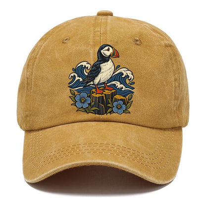 Causeway Coast Puffin And Flax Flowers Uk Culture Heritage Classic Cap – Golden Harvest