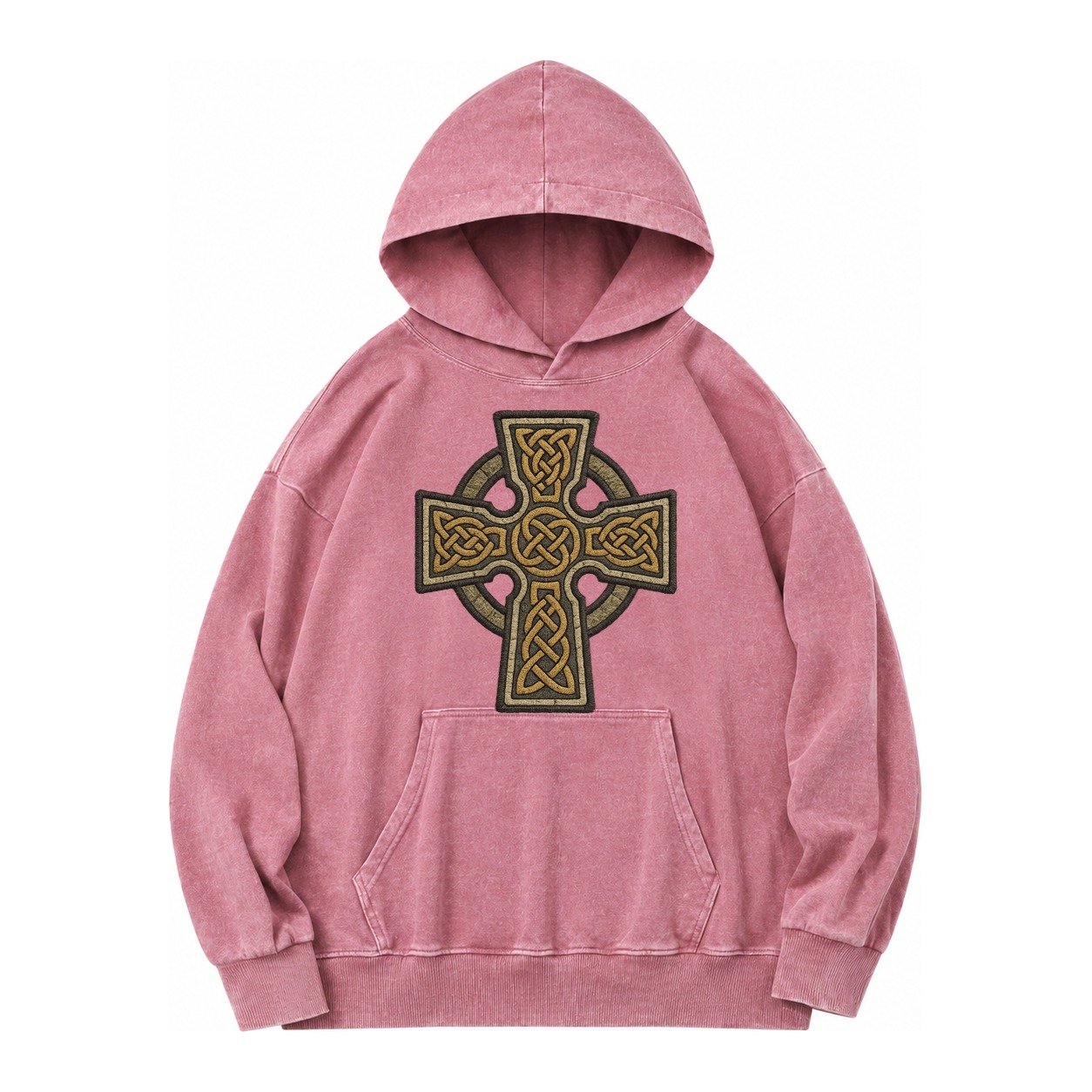 Celtic Cross Vintage Washed Hoodie – Dusty Rose